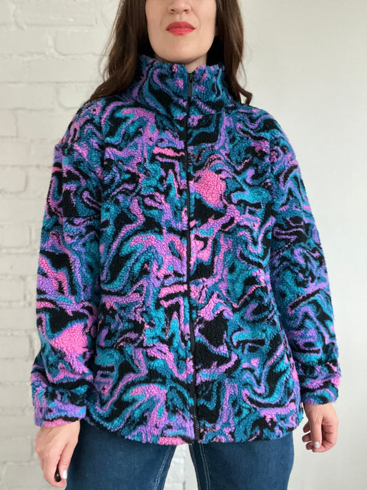 Abstract Sherpa Fleece Zip Up - Size XL