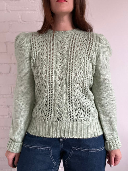 Sage Pointelle Crew Neck Sweater - Size L