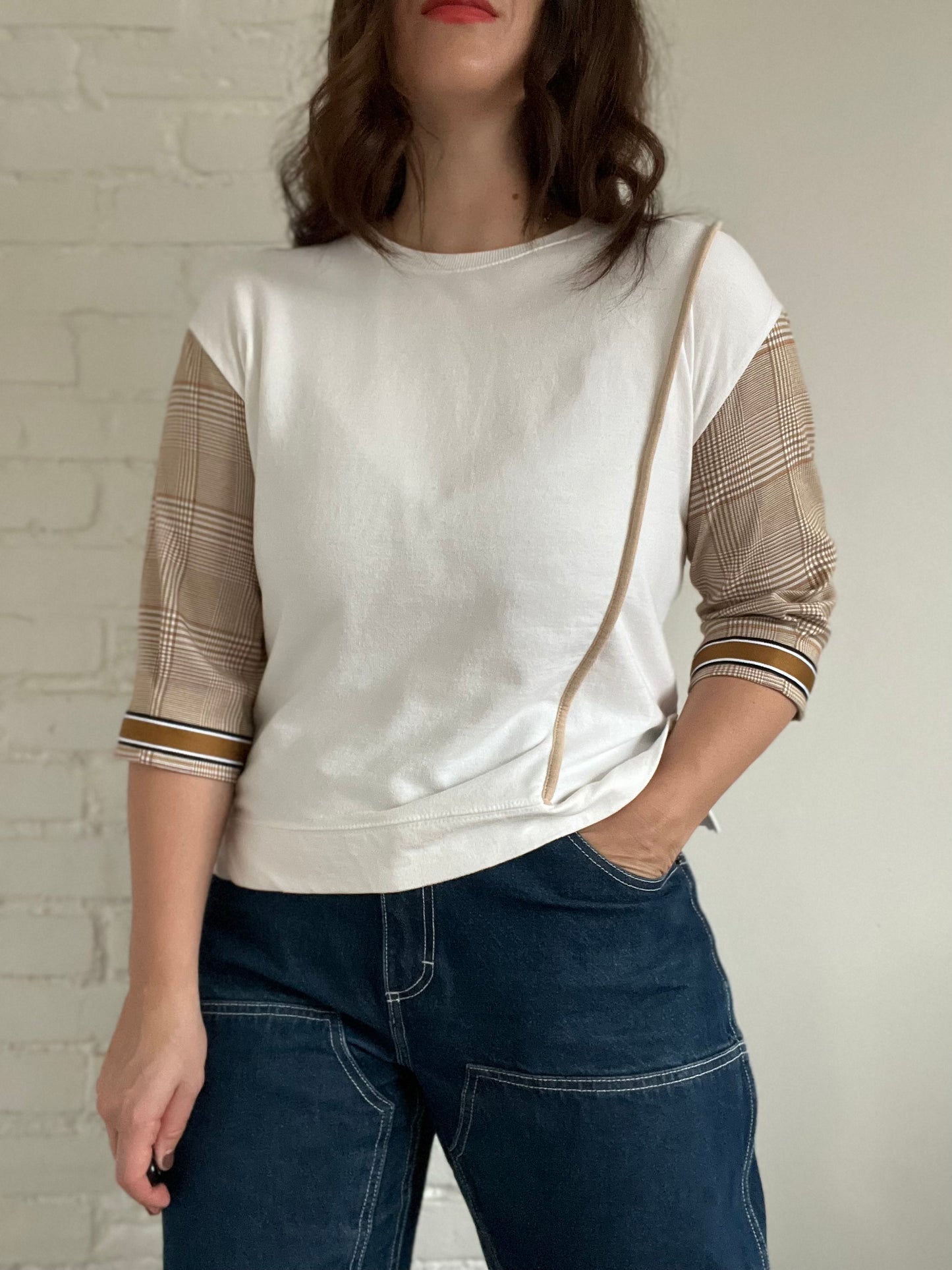 Gingham Beige White Tee - Size S/M