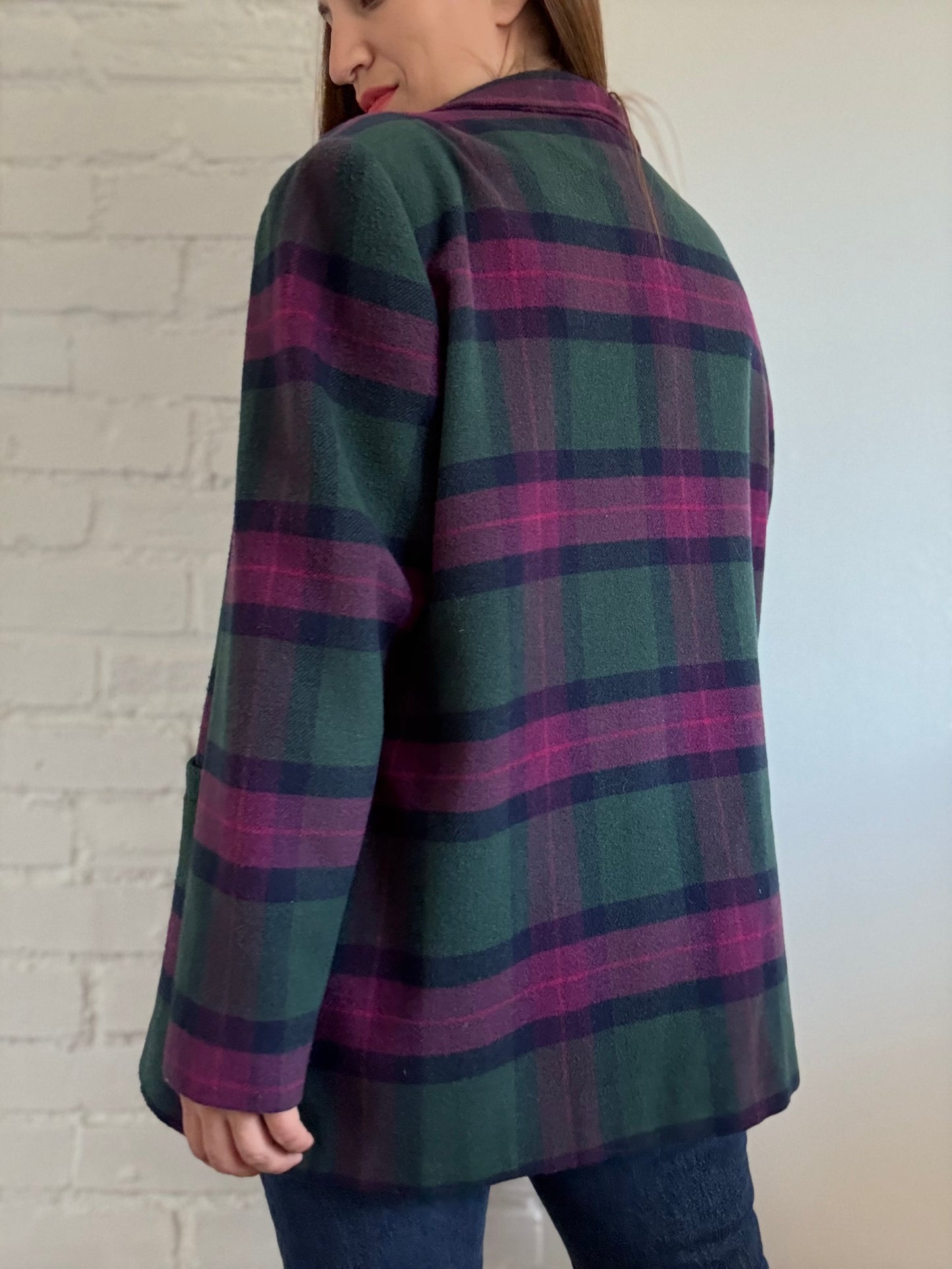Wool Plaid Menswear Blazer - Size 16 or XL