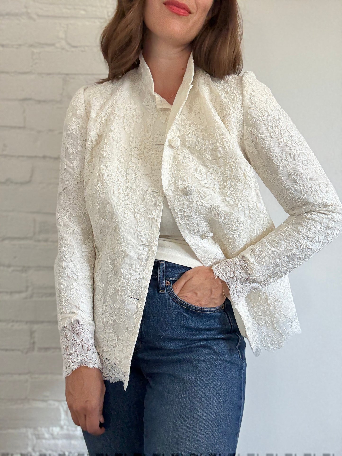 White Scalloped Lace Jacket - Size S/M