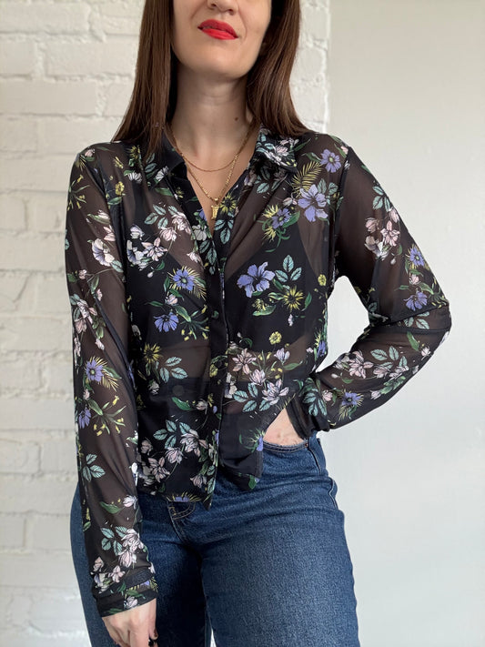 Tulle Floral Button-Up - Sz. XL
