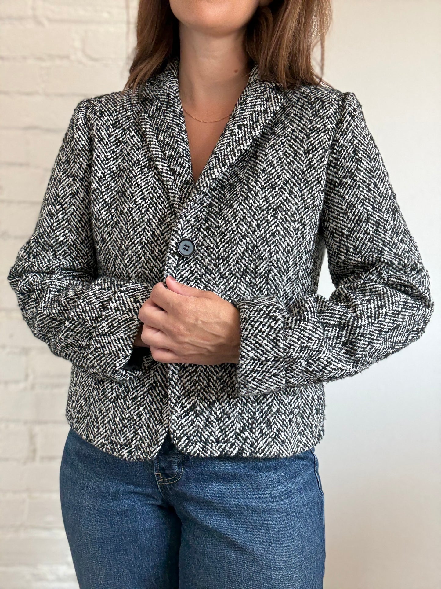 J Crew Herringbone Wool Blazer - Size L