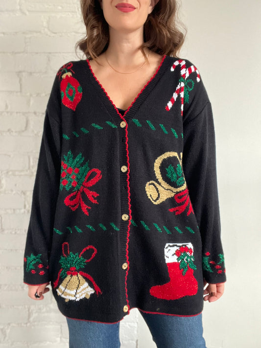 Long Festive Metallic Cardigan - 1X