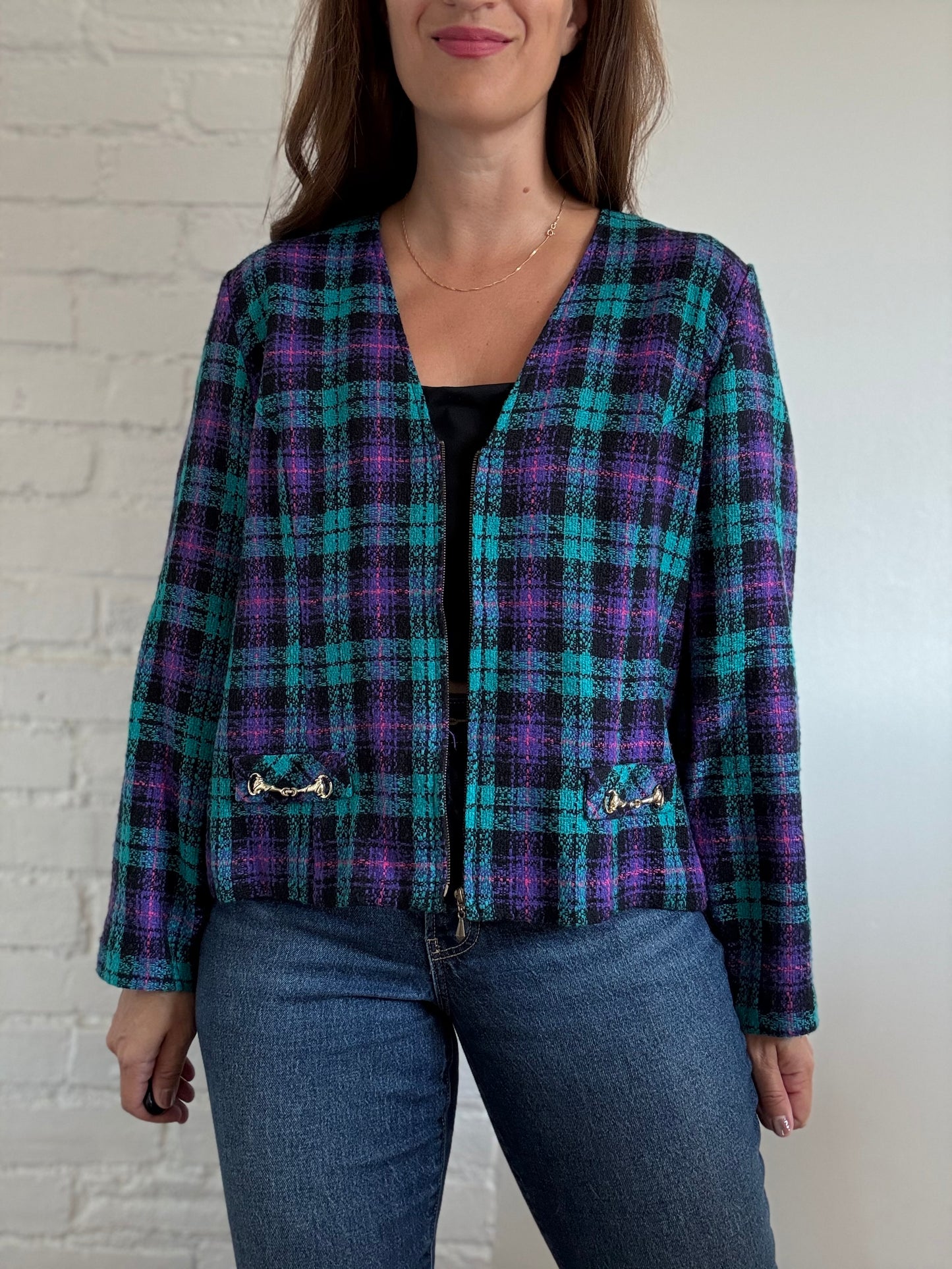 Retro Plaid Blazer - Size XL