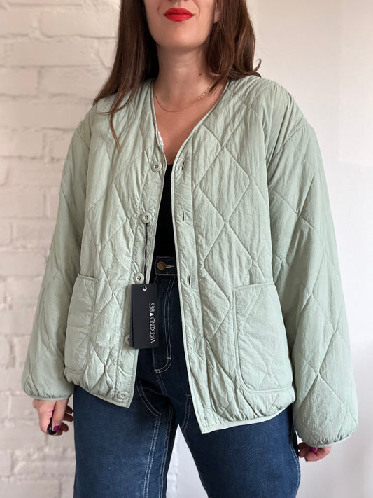 Reversible Quilted Teddy Fleece Coat - L