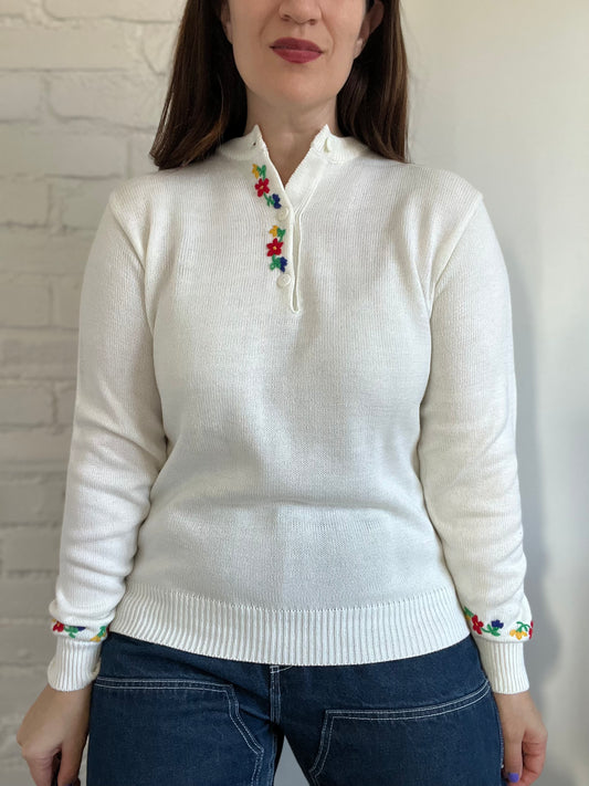Vintage Floral Stitch Sweater - M