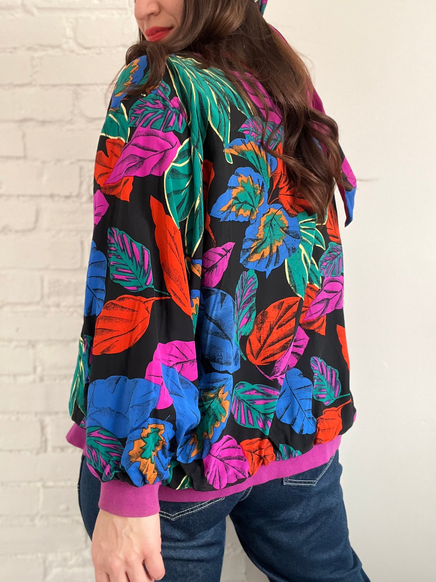 Double-Sided Silk Leaves Bomber - Size L/XL