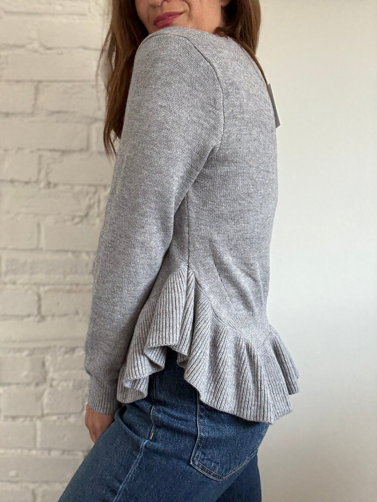 Ruffle Flounce Grey Sweater - Size L