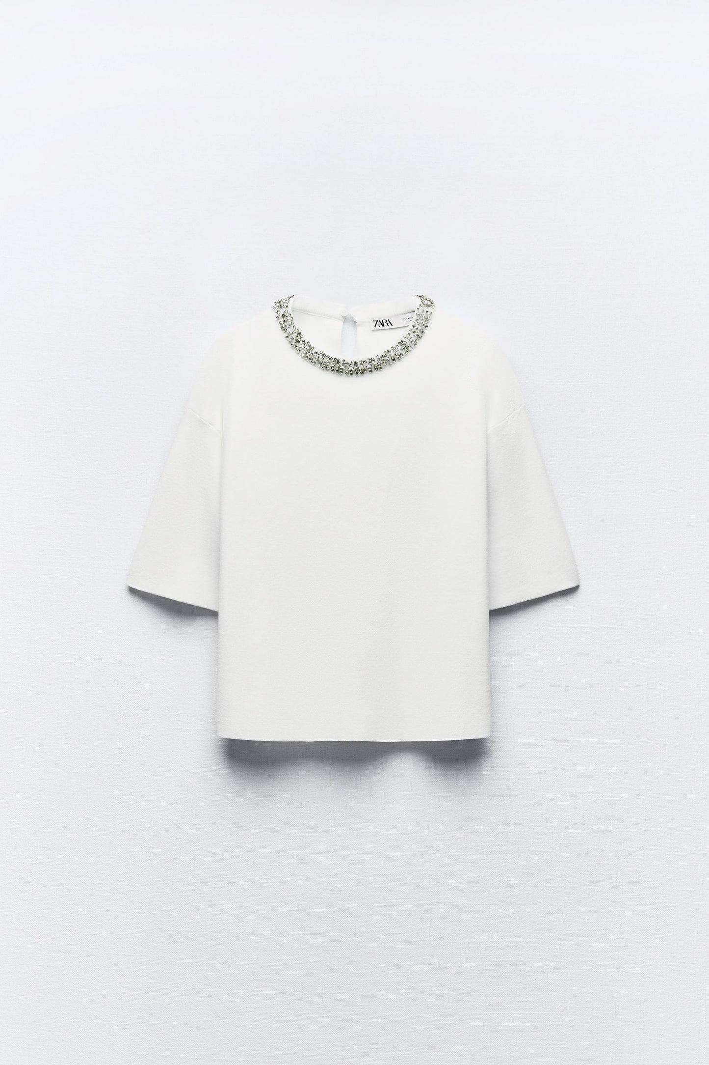 Embellished White Knit Top - Size S