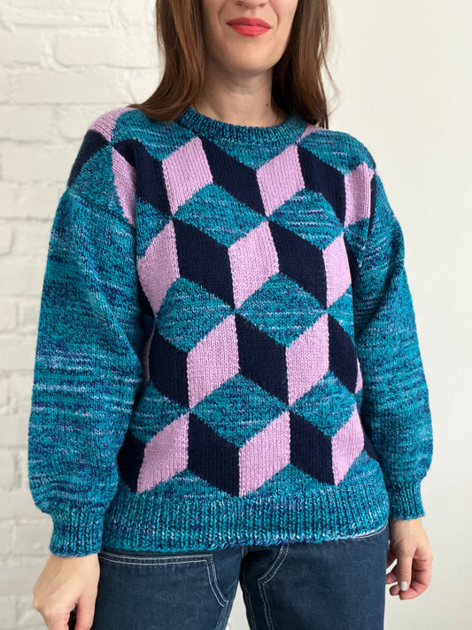 Vintage Diamond Knit Sweater - Size L