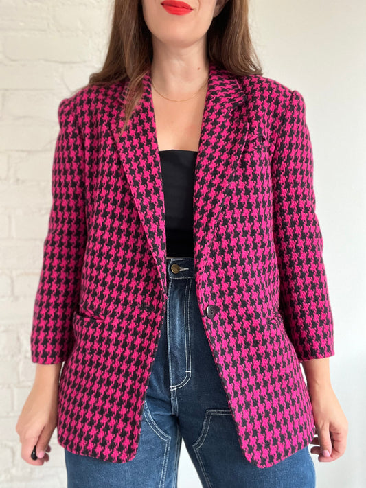 Vintage Pink Houndstooth Blazer - L