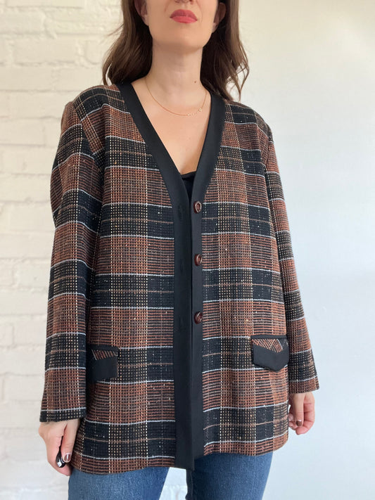 Textured Plaid Blazer - XL