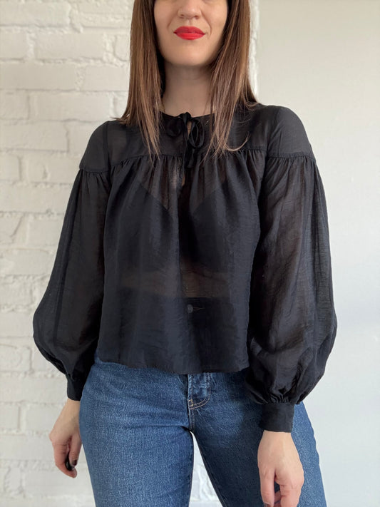 Voile Sheer Black Blouse - Sz. S