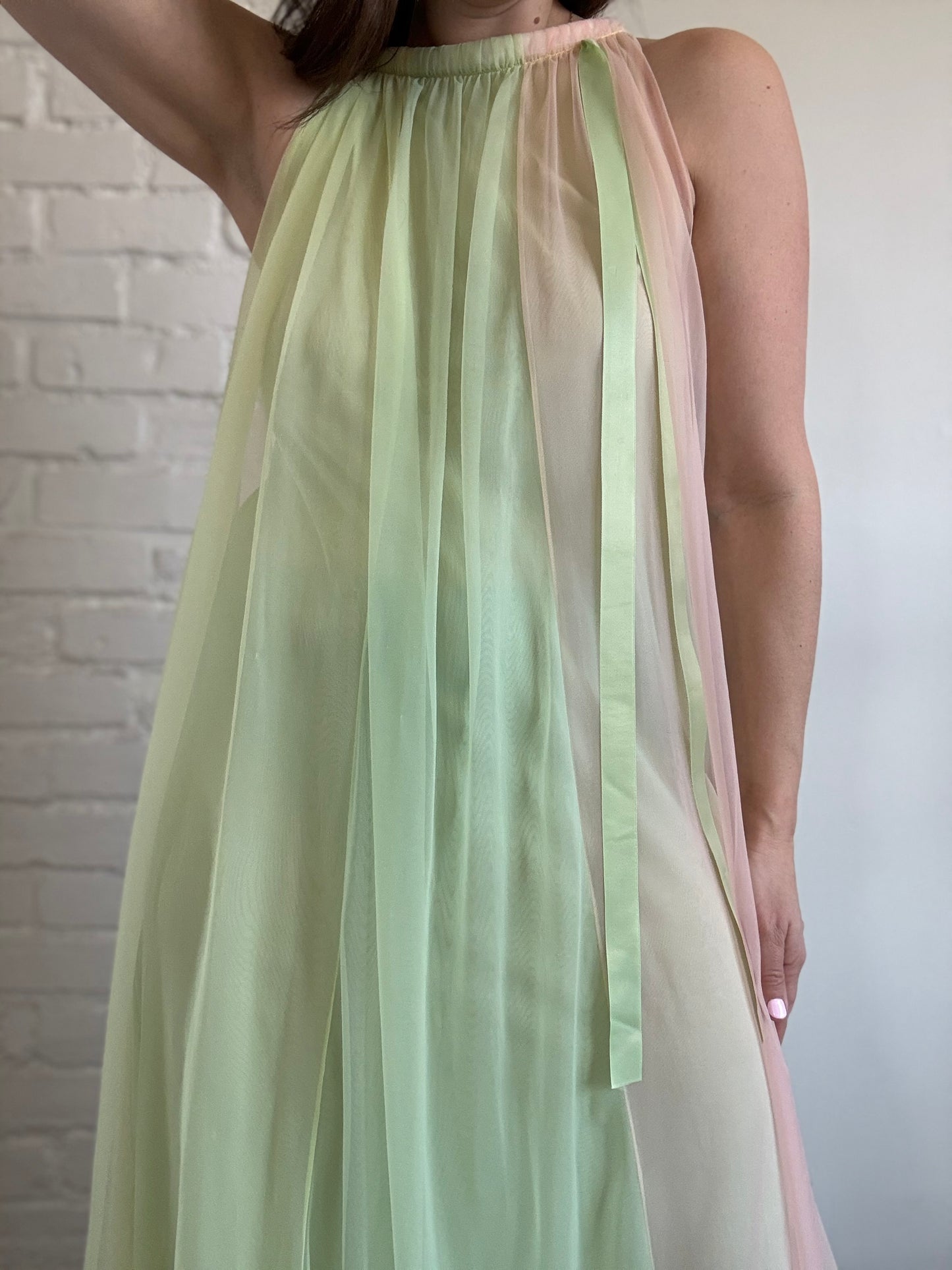 60s Pastel Nylon Chiffon Dress - Sz. M/L