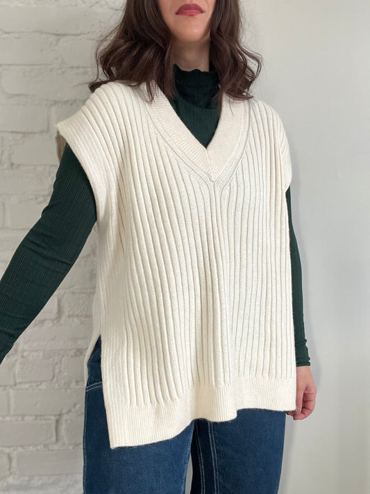 Rib-Knit Sweater Vest - Size M (Oversized)