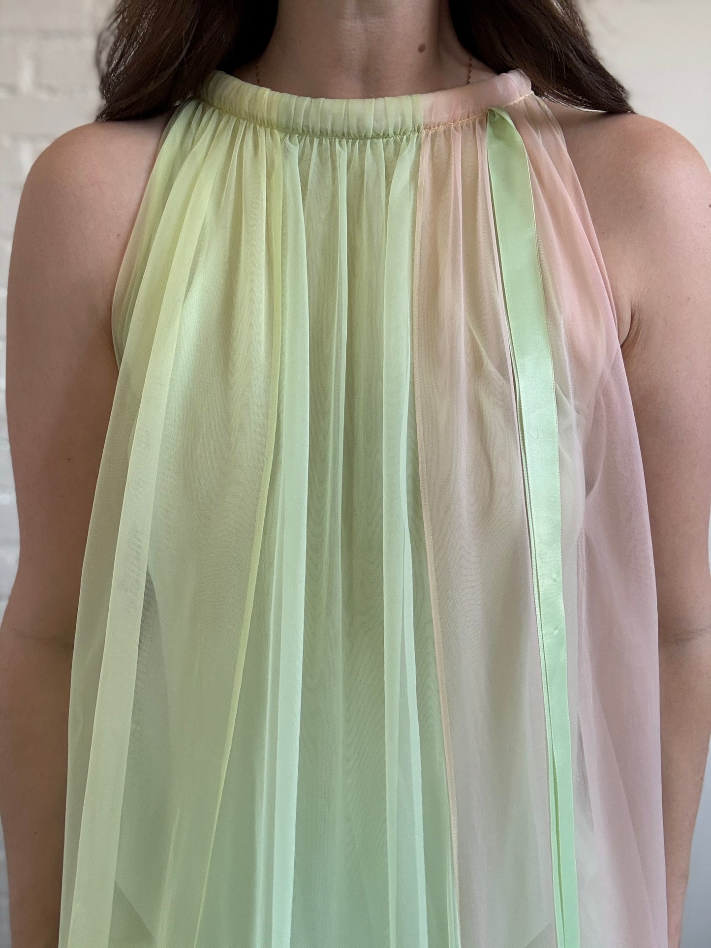 60s Pastel Nylon Chiffon Dress - Sz. M/L