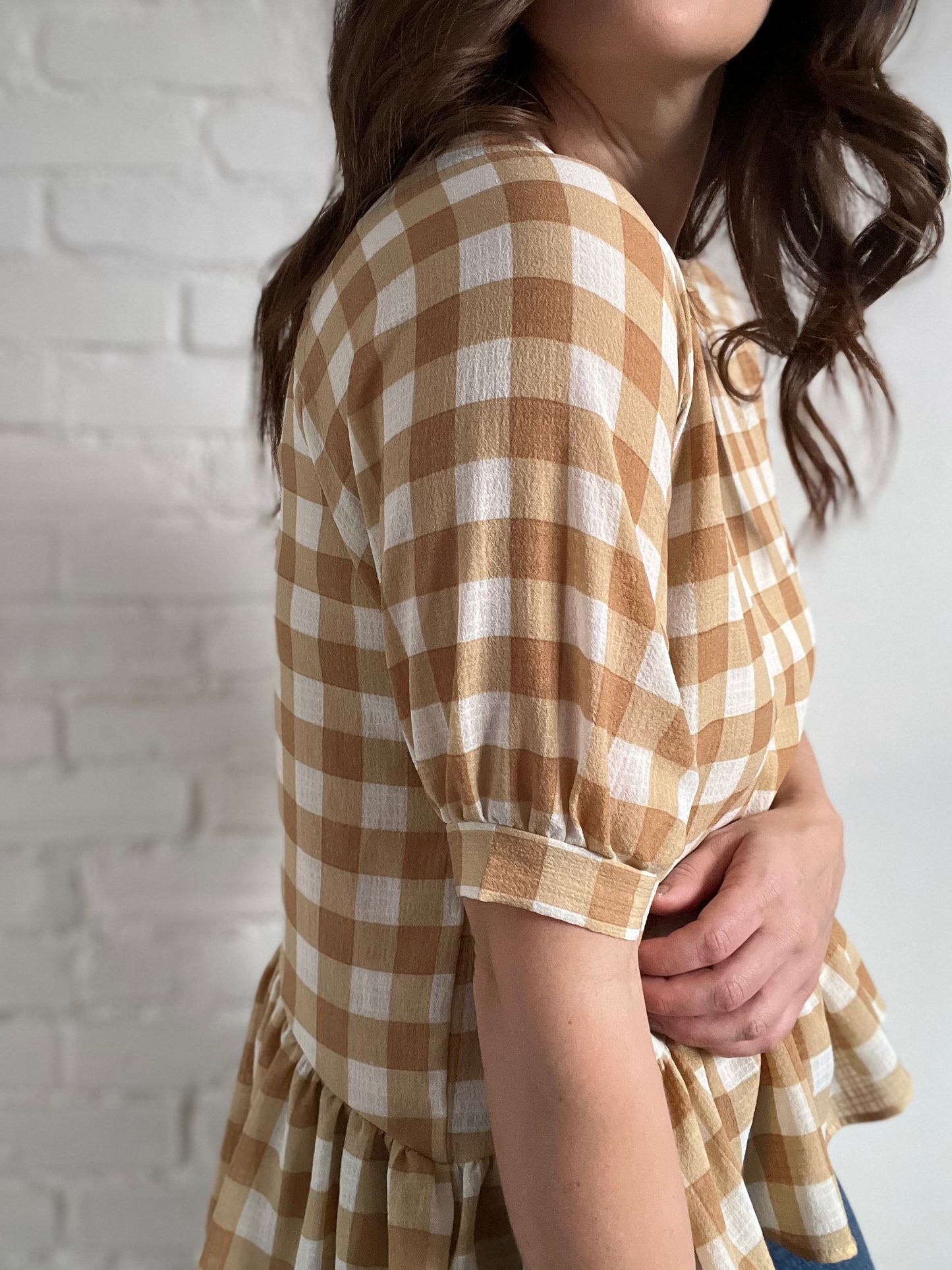 Gingham Neutral Top - Sz. M