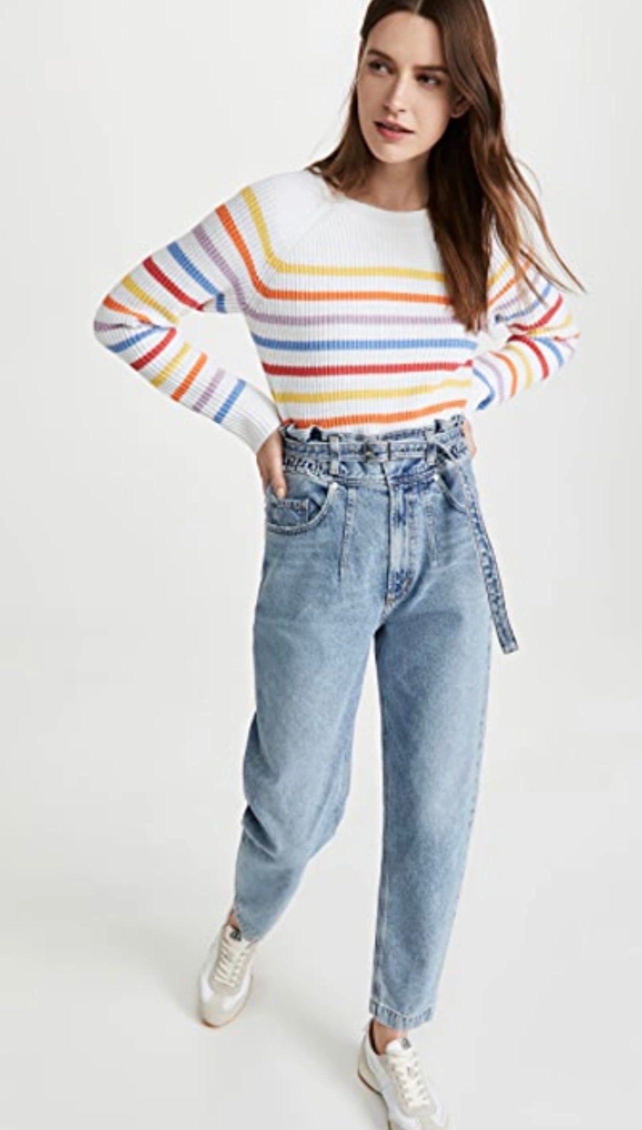 Rainbow Striped Rib Knit Sweater - M