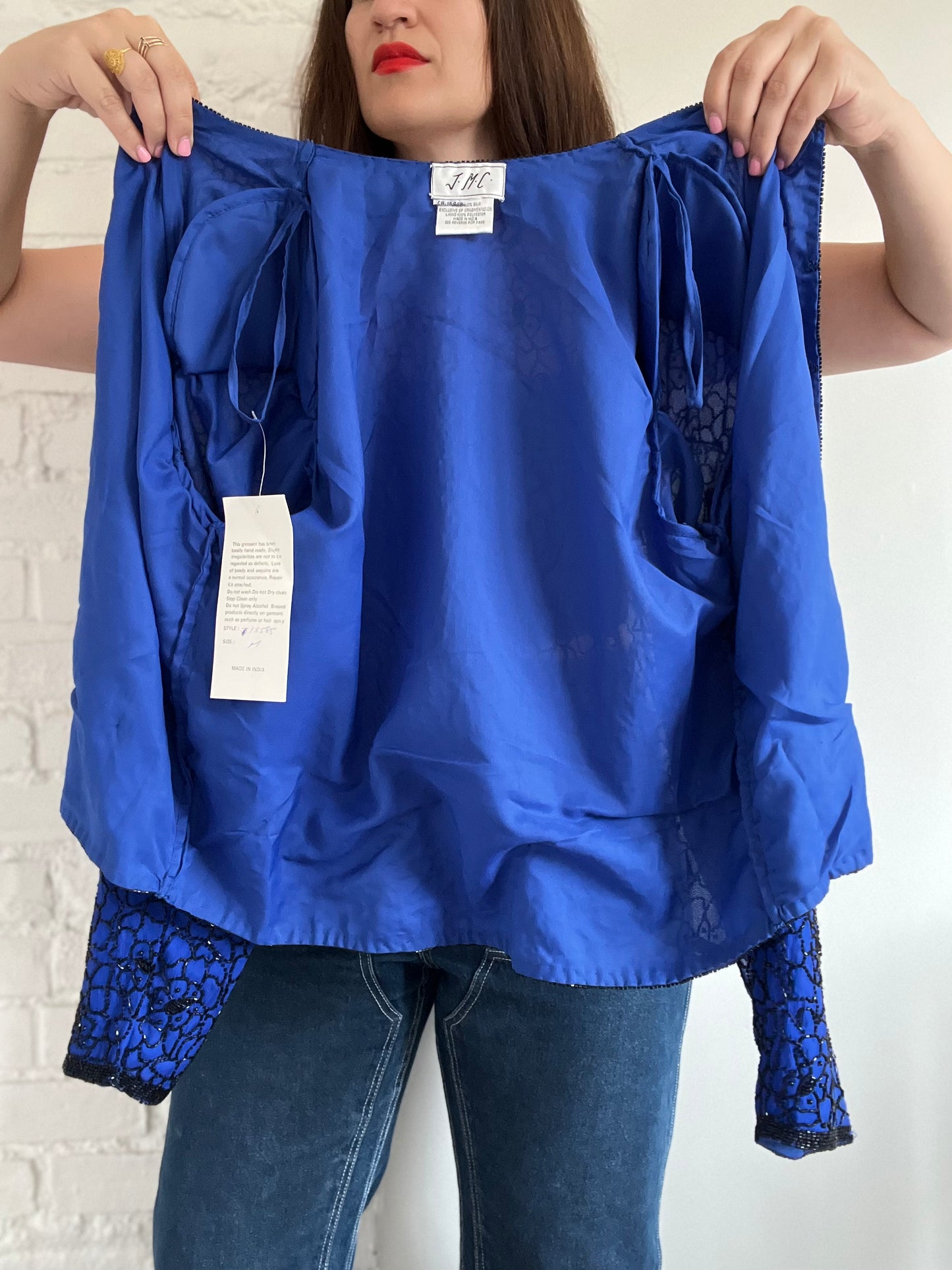 Royal Blue Beaded Cardigan - M