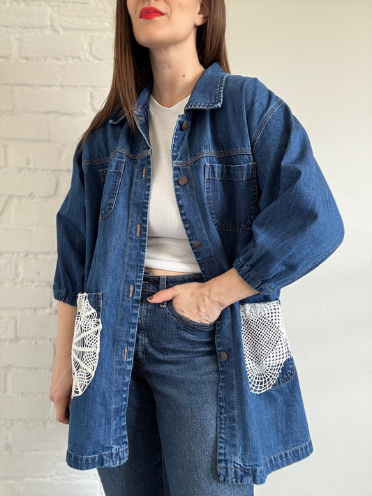 Boho Denim Jean Jacket - Sz. L