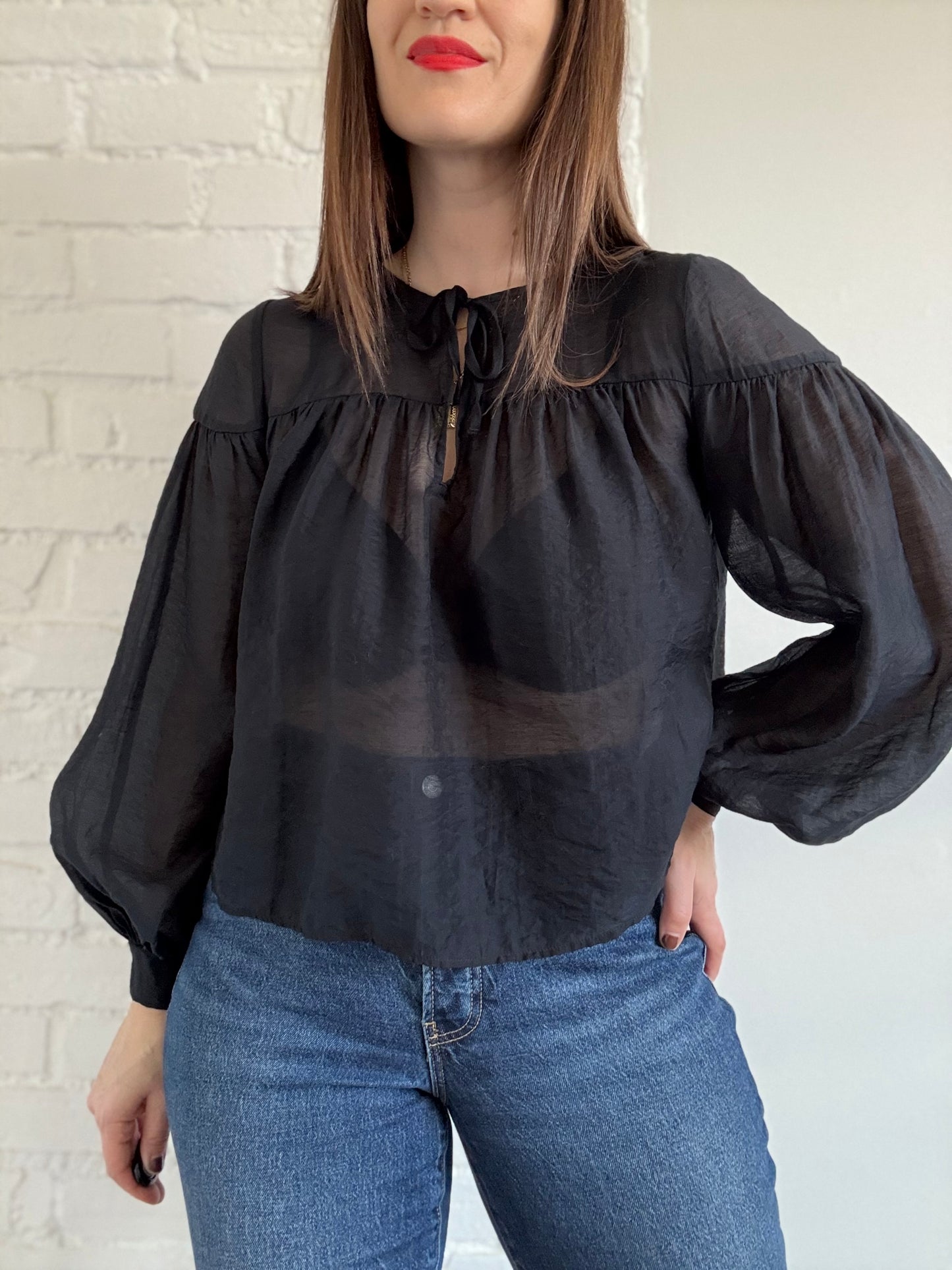 Voile Sheer Black Blouse - Sz. S