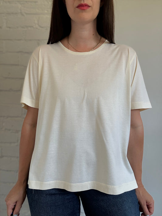 Italian Cotton Plain Ivory Tee - Size XL