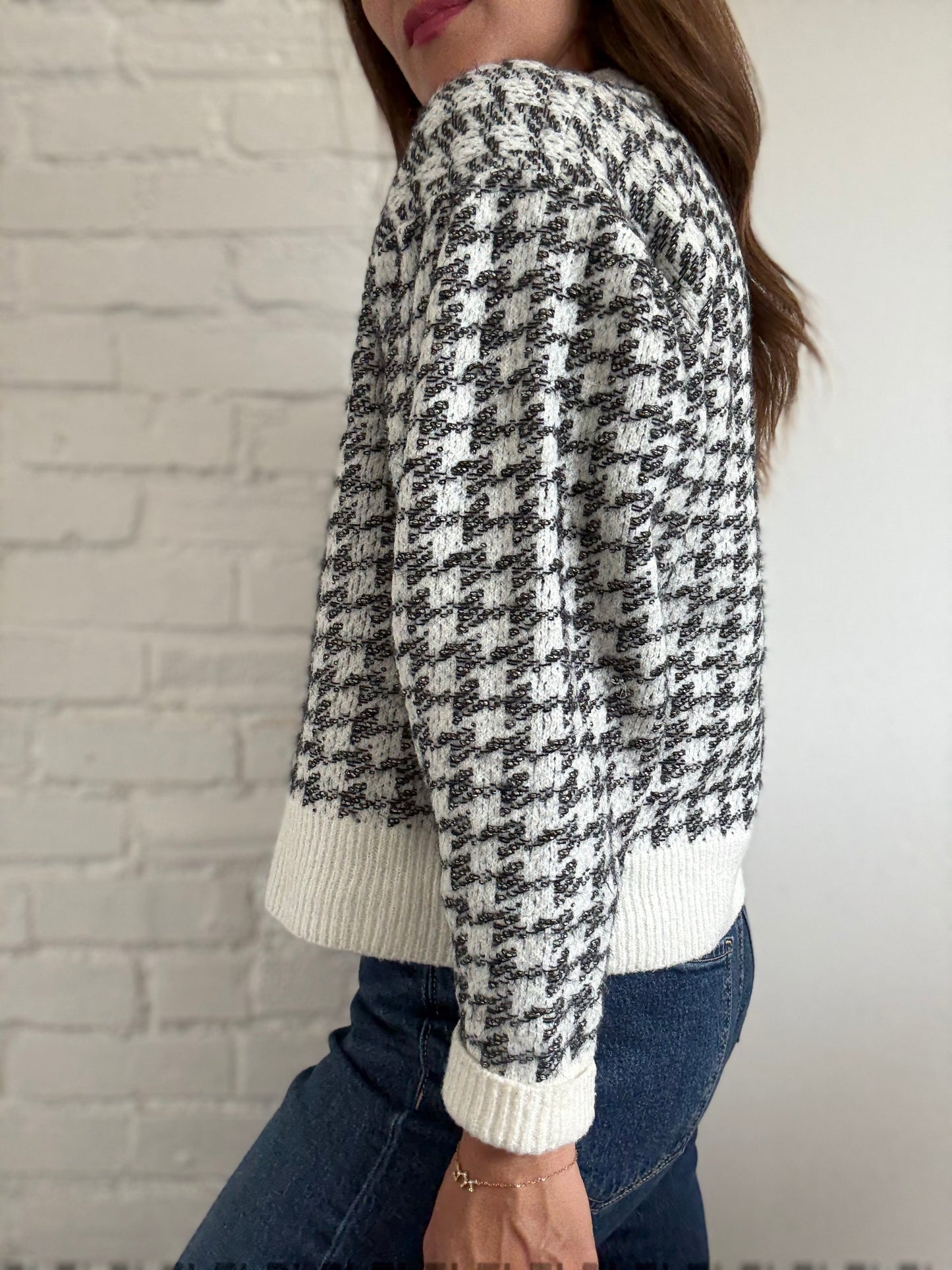 Mango Houndstooth Wool Blend Sweater - Size S