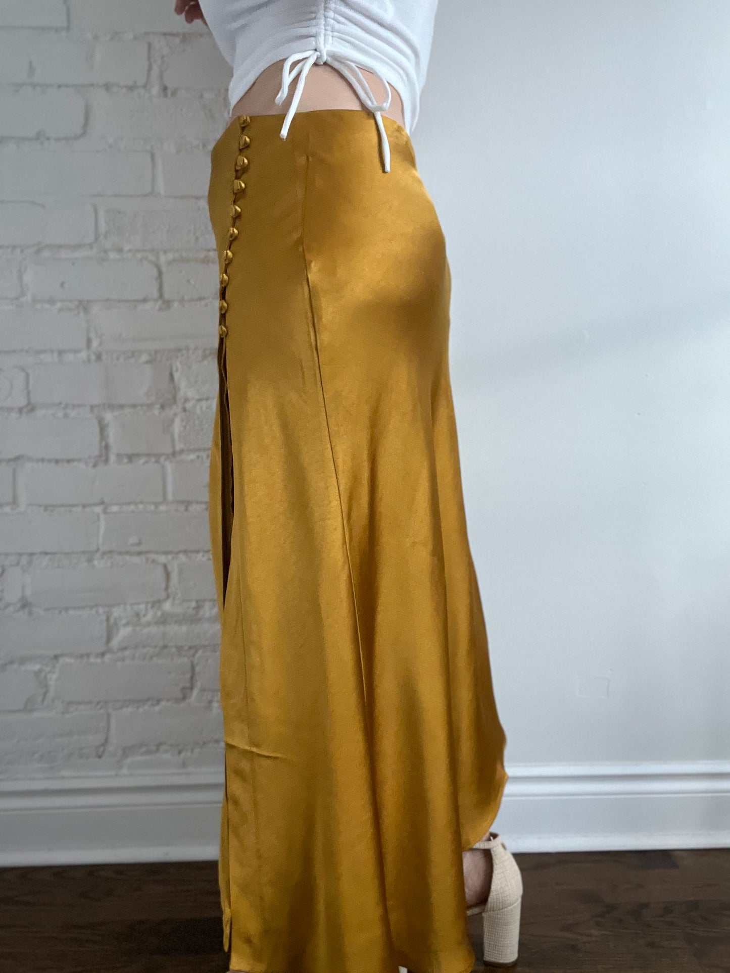 Gold Satin Asymmetrical Skirt - Size XL/XXL