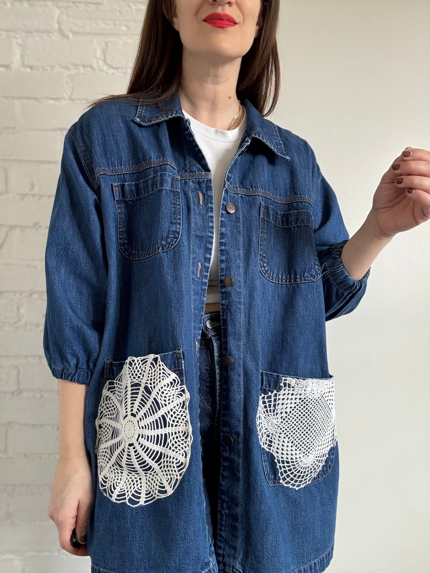 Boho Denim Jean Jacket - Sz. L