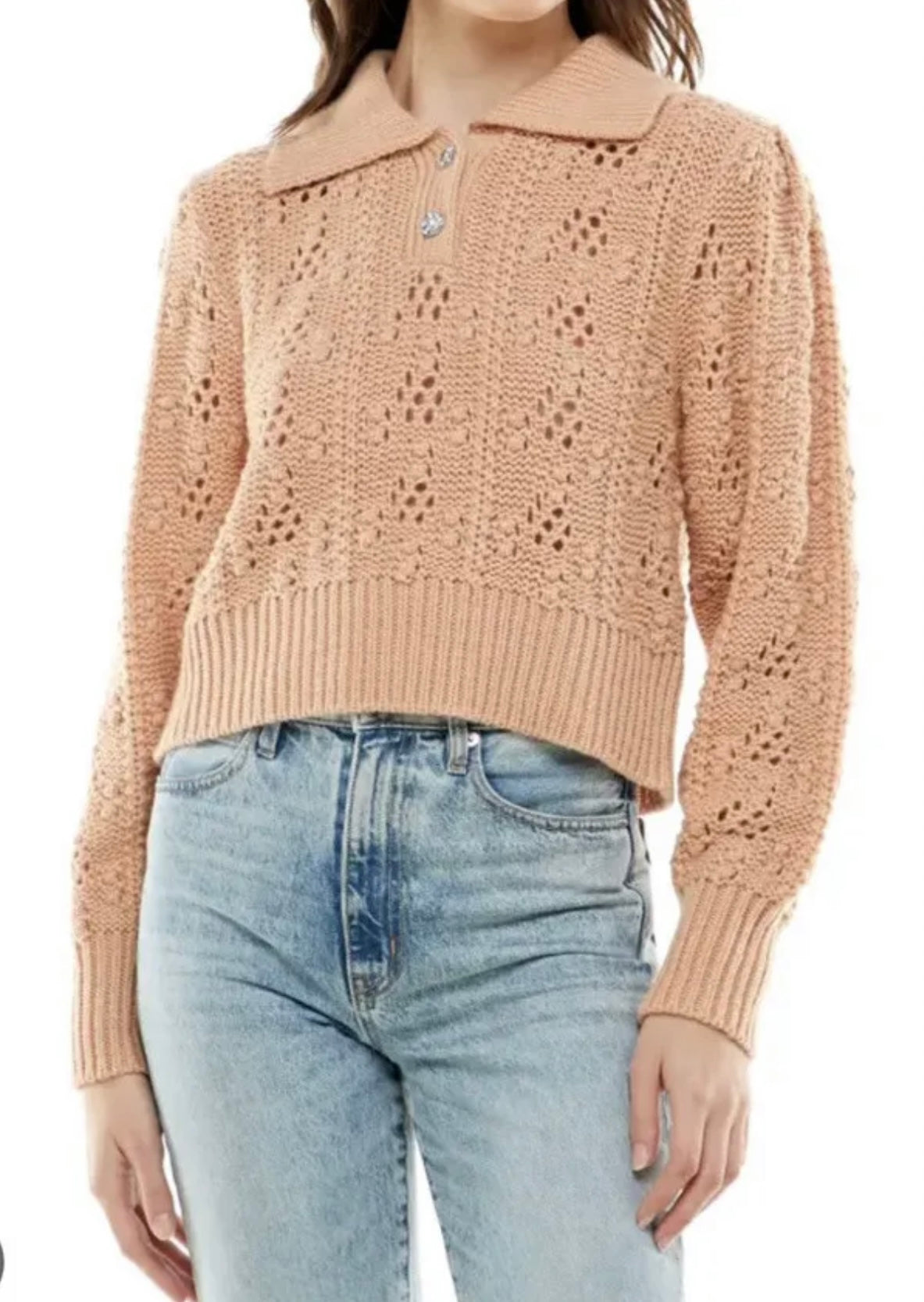 Preppy Cropped Gem Sweater - Size XS