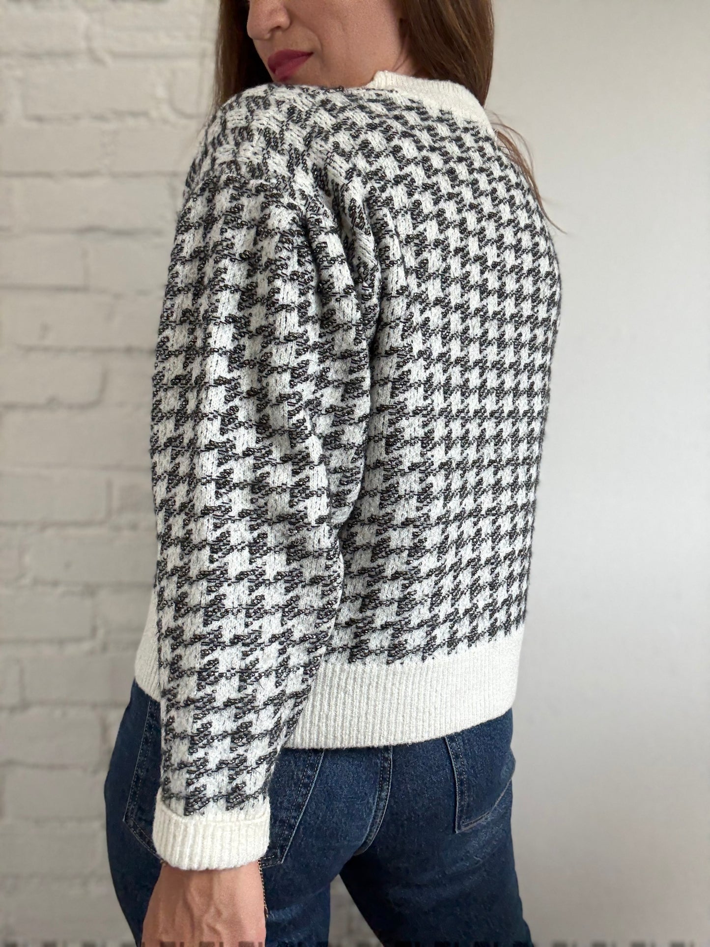 Mango Houndstooth Wool Blend Sweater - Size S