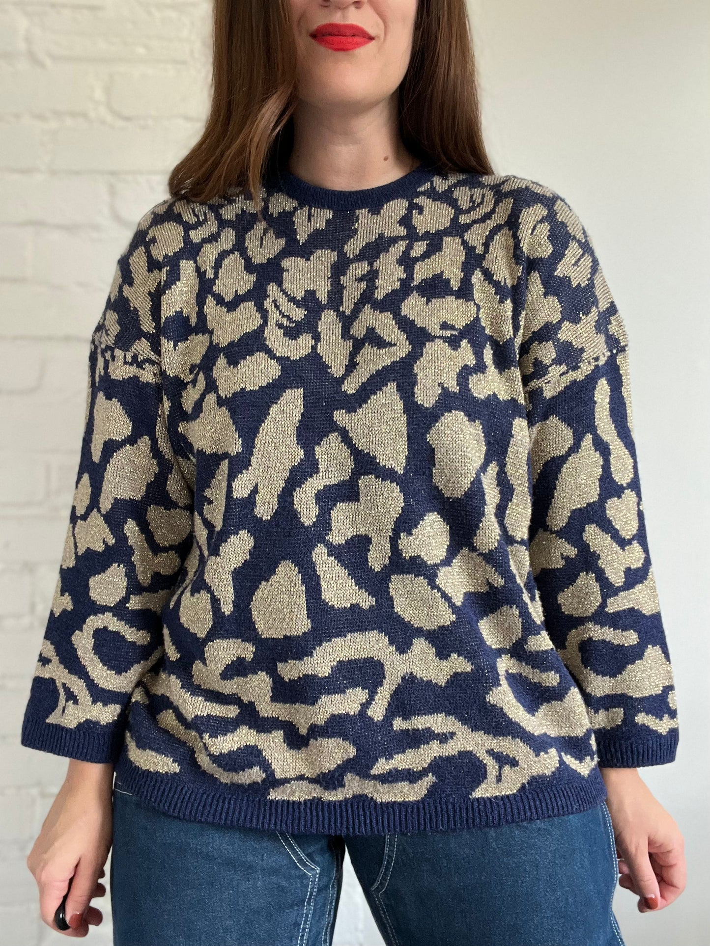 Golden Navy Metallic Sweater - L