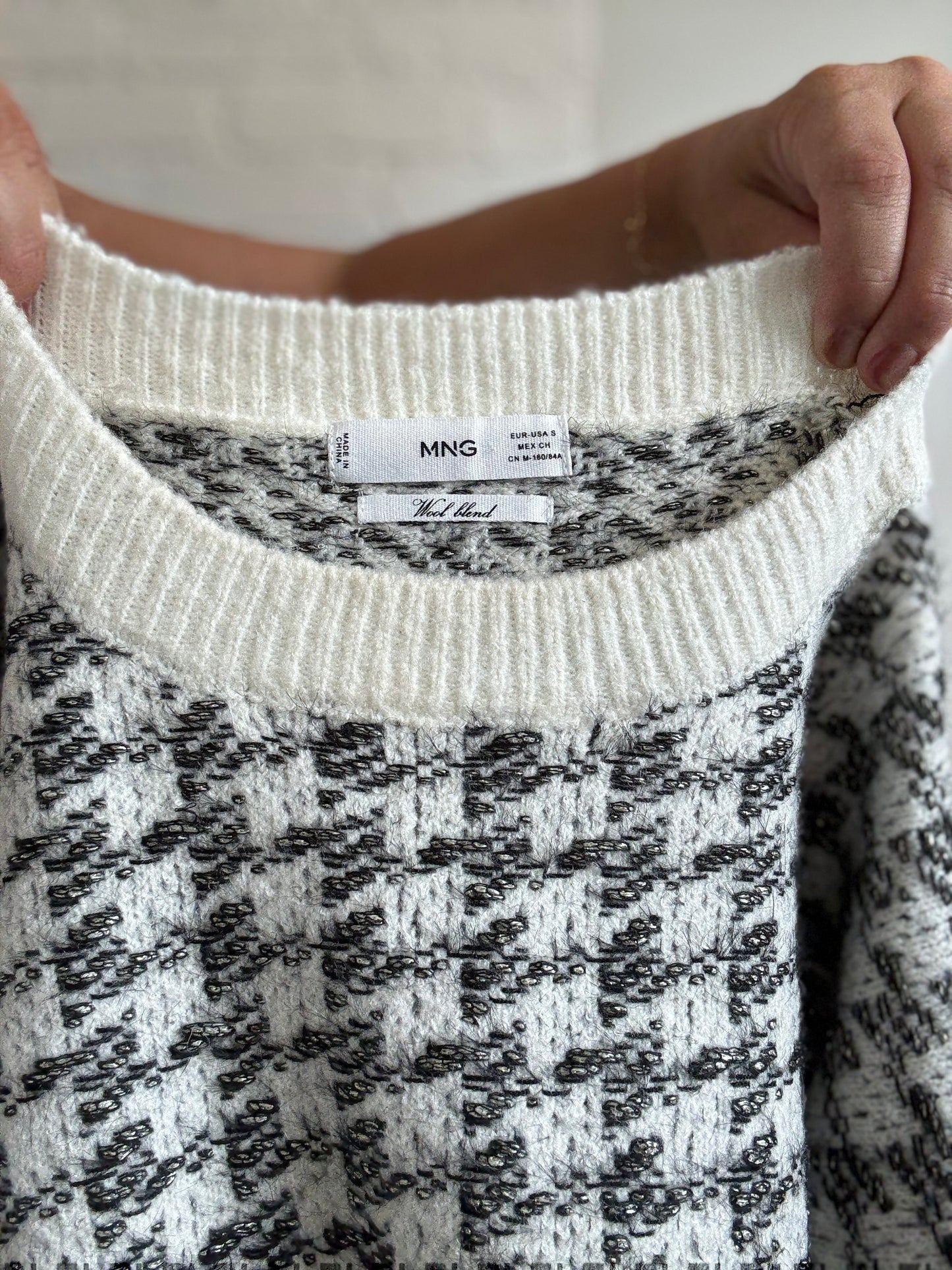 Mango Houndstooth Wool Blend Sweater - Size S