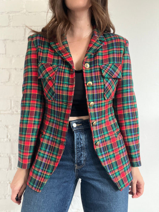 Festive Plaid Blazer - S
