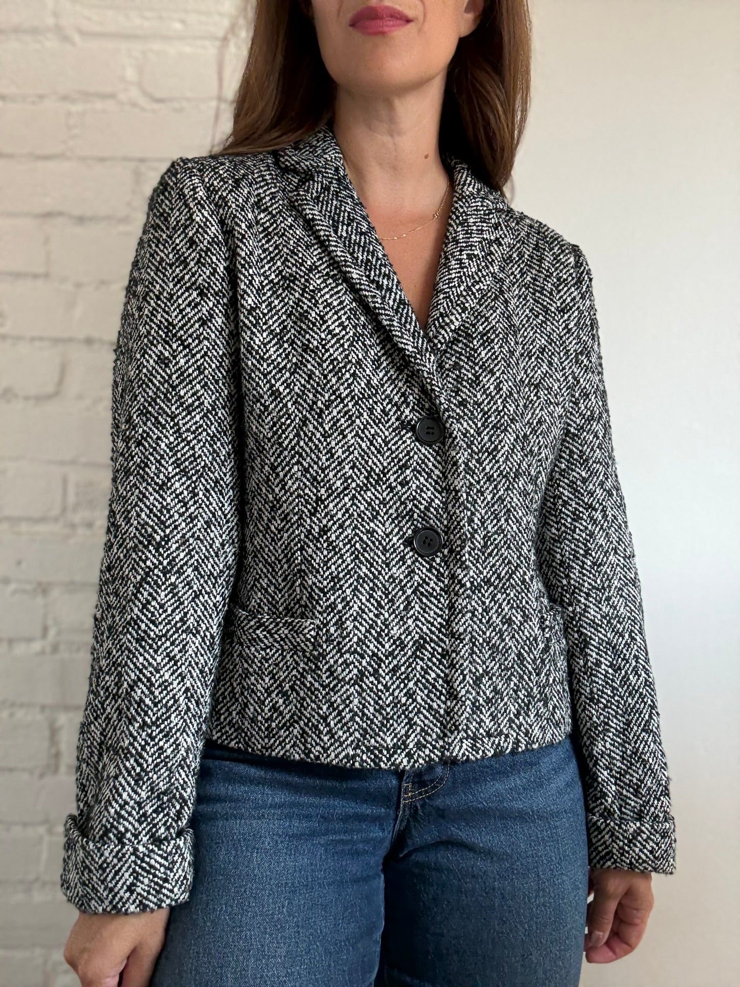 J Crew Herringbone Wool Blazer - Size L
