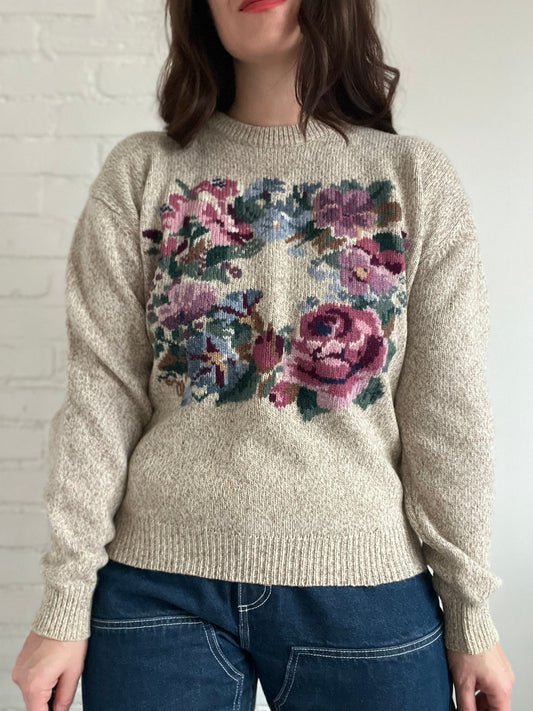 Floral Wreath Wool Sweater - Size L