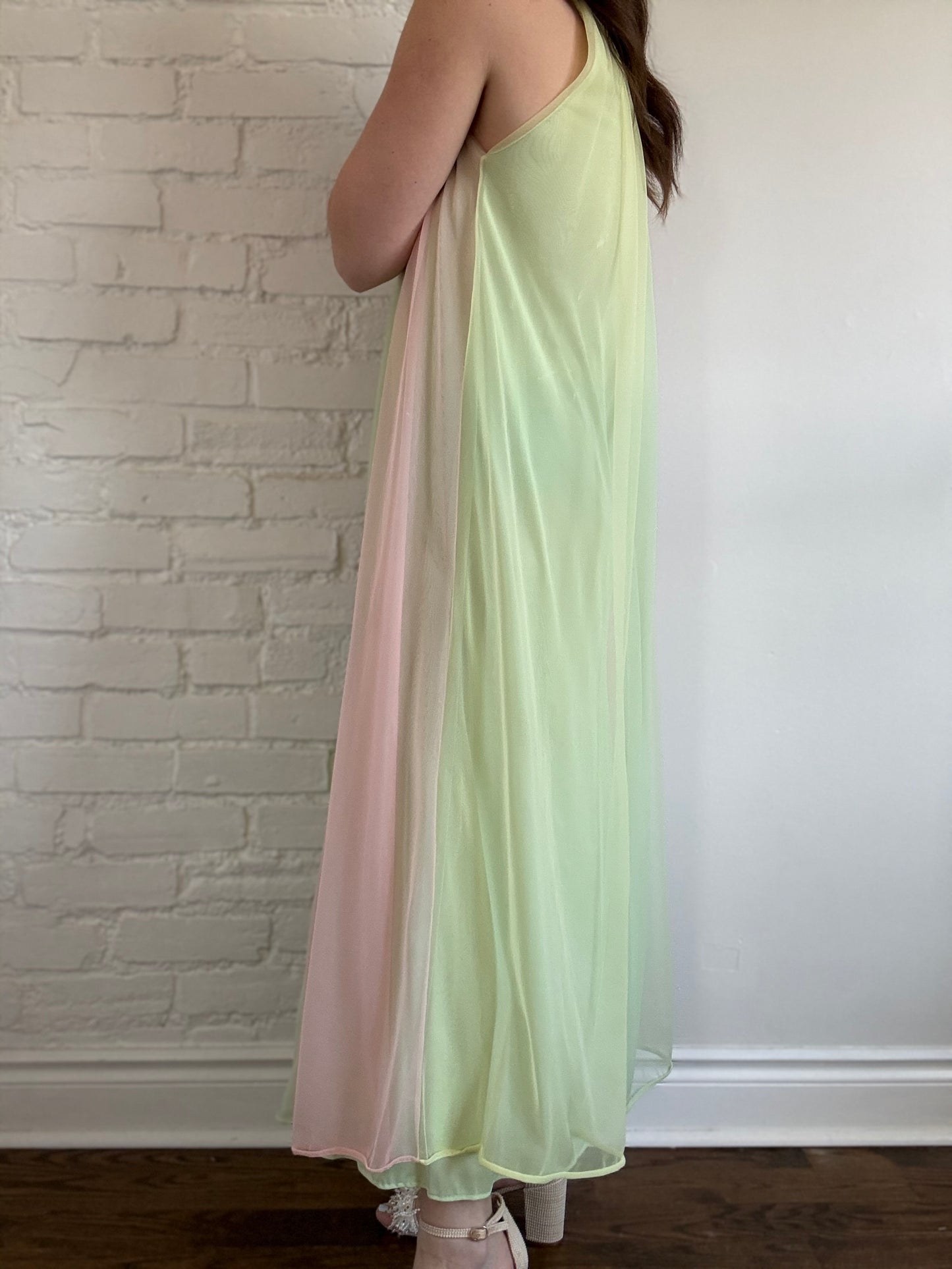 60s Pastel Nylon Chiffon Dress - Sz. M/L