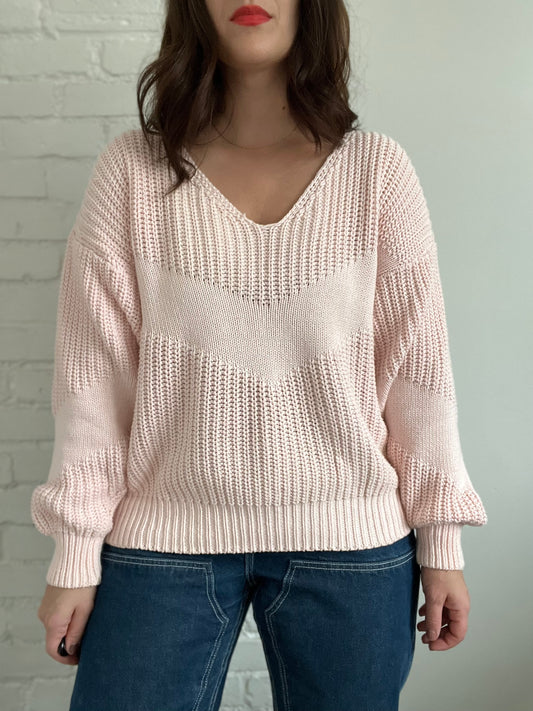 100% Cotton Pink Knit Sweater - Size L