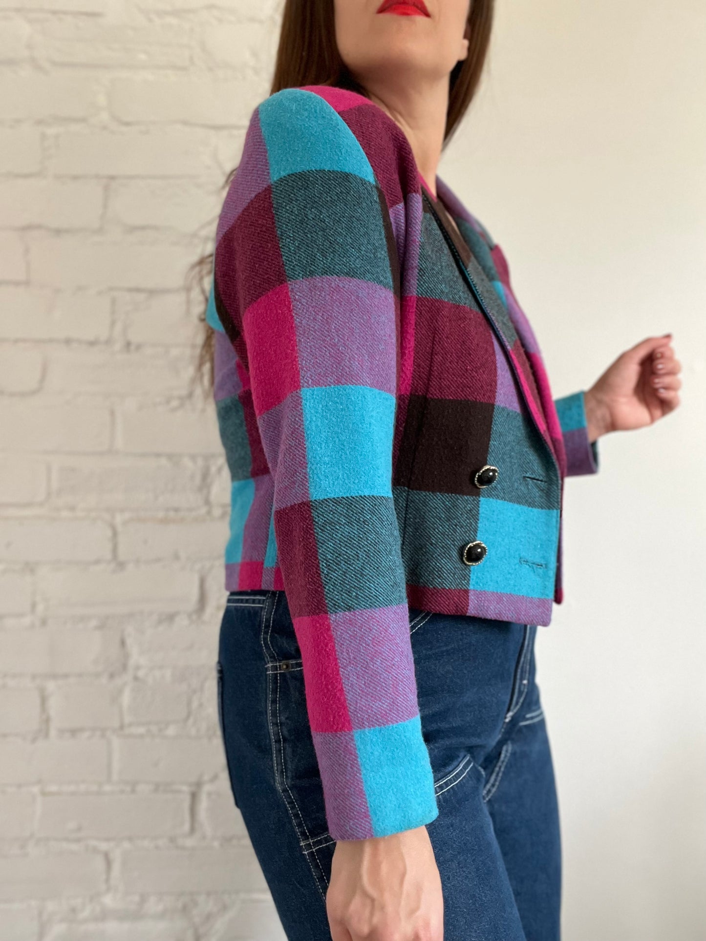 Vintage Cropped Plaid Blazer - Size M