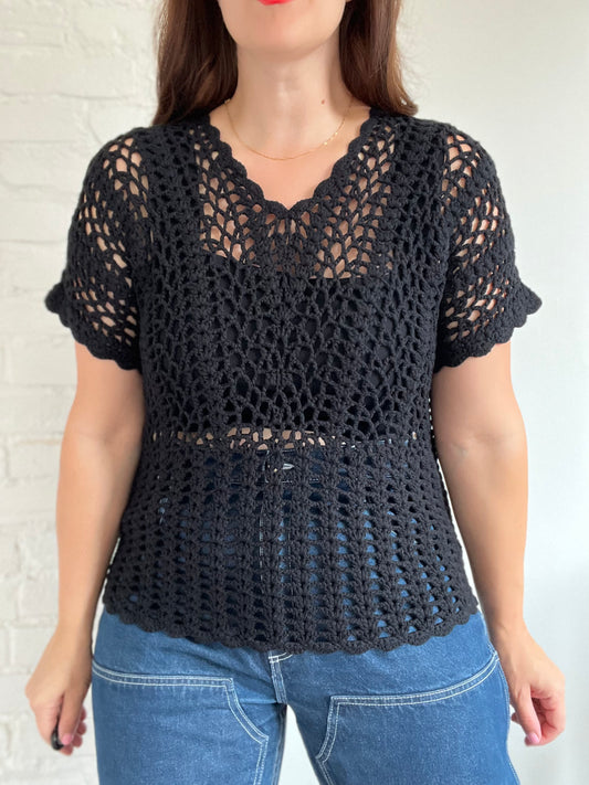 Scalloped Crochet Knit Top - O/S