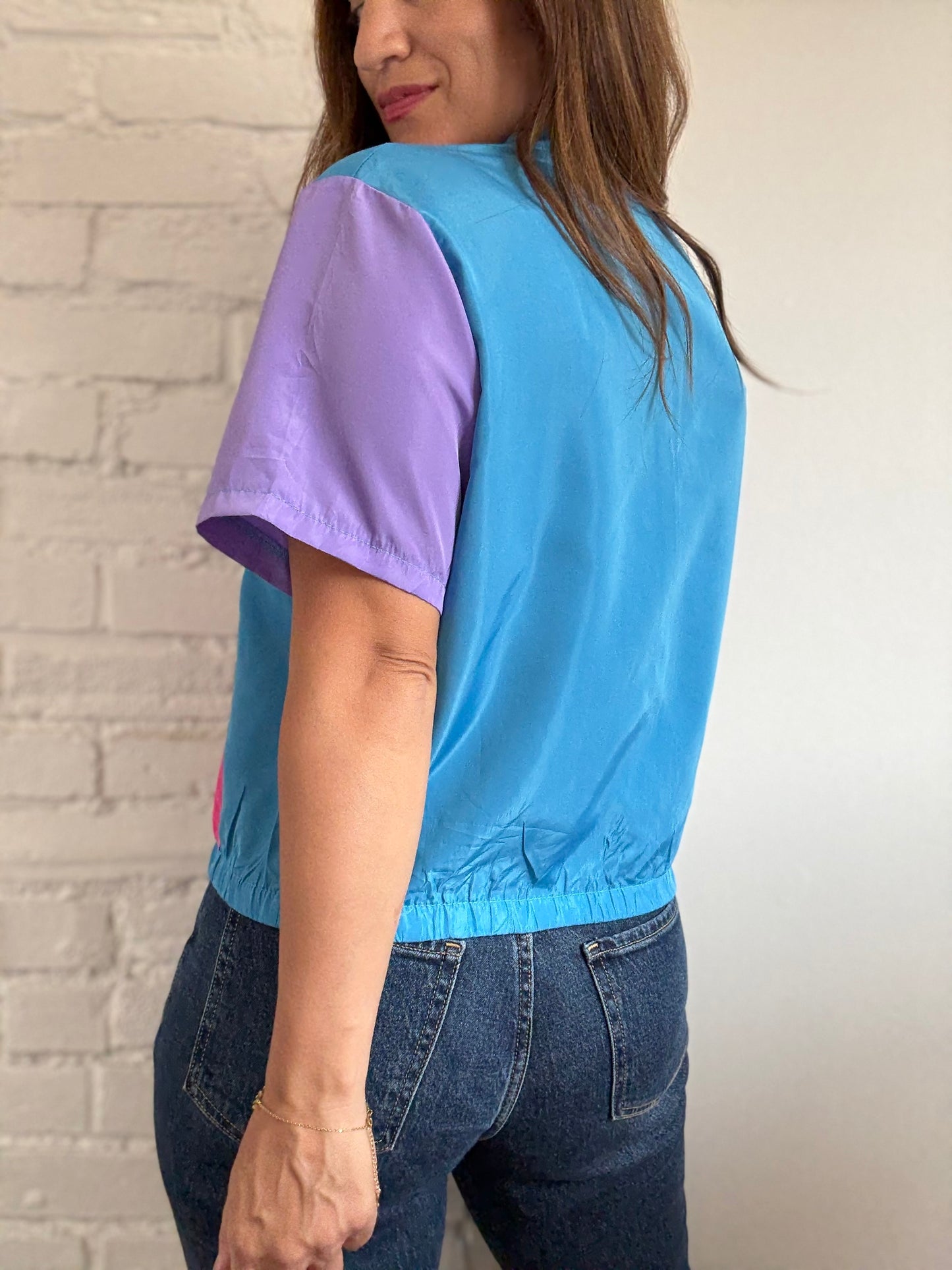 Retro Style Windbreaker Top - Size S/M
