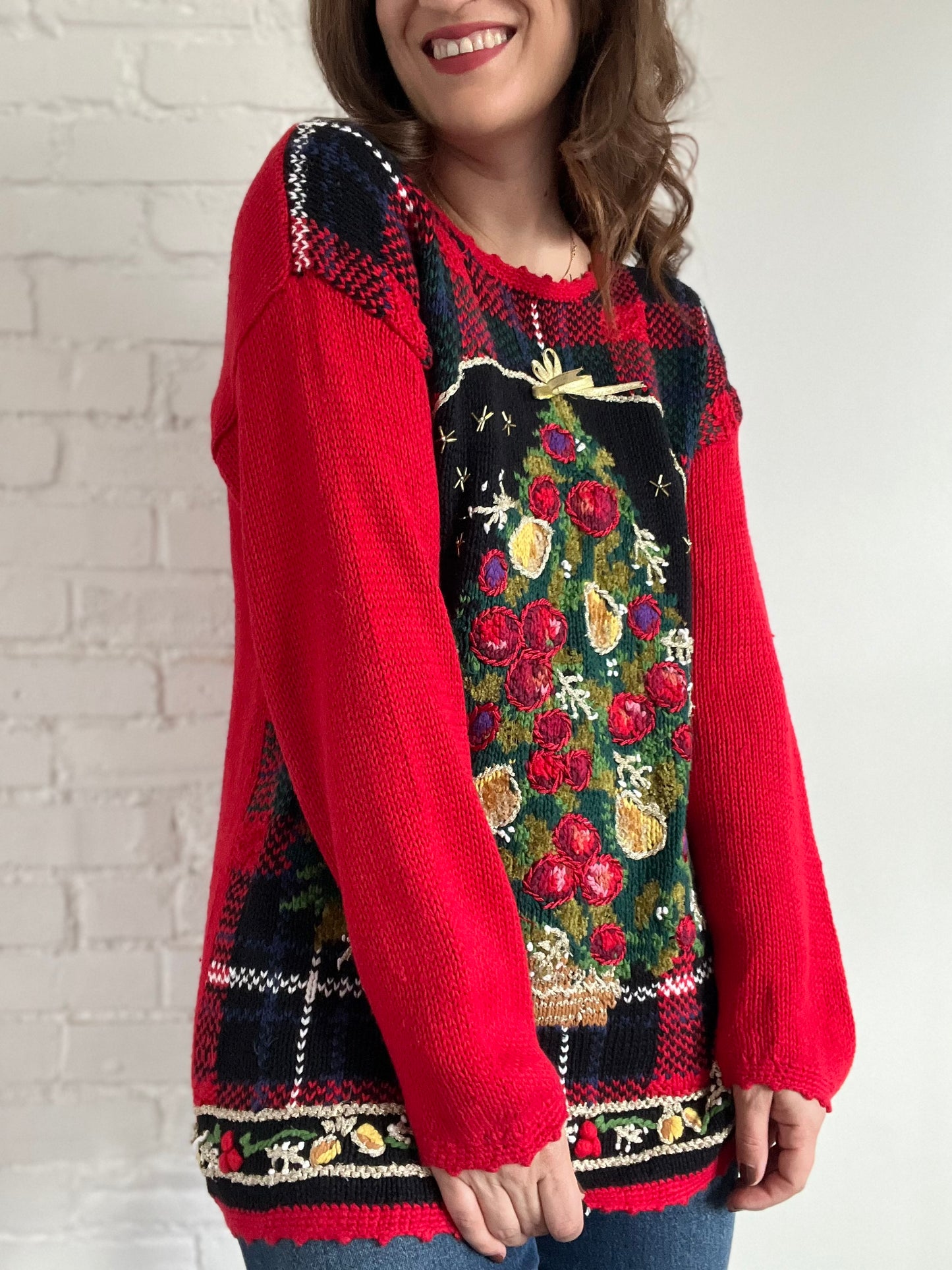 Chunky Christmas Tree Sweater - L (oversized)