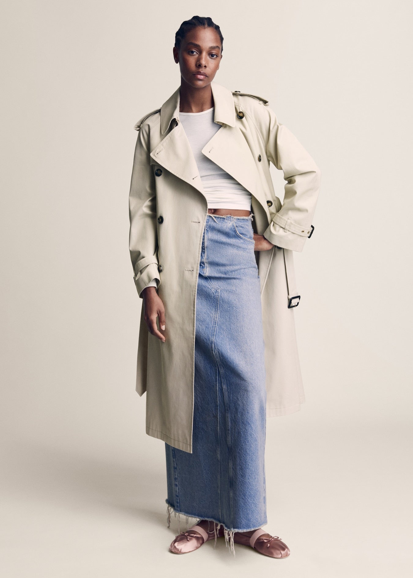 MANGO Trench Coat with Belt - Size M