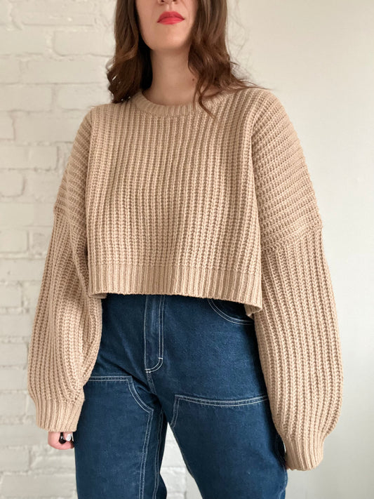 Chunky Cropped Knit Sweater - Size L