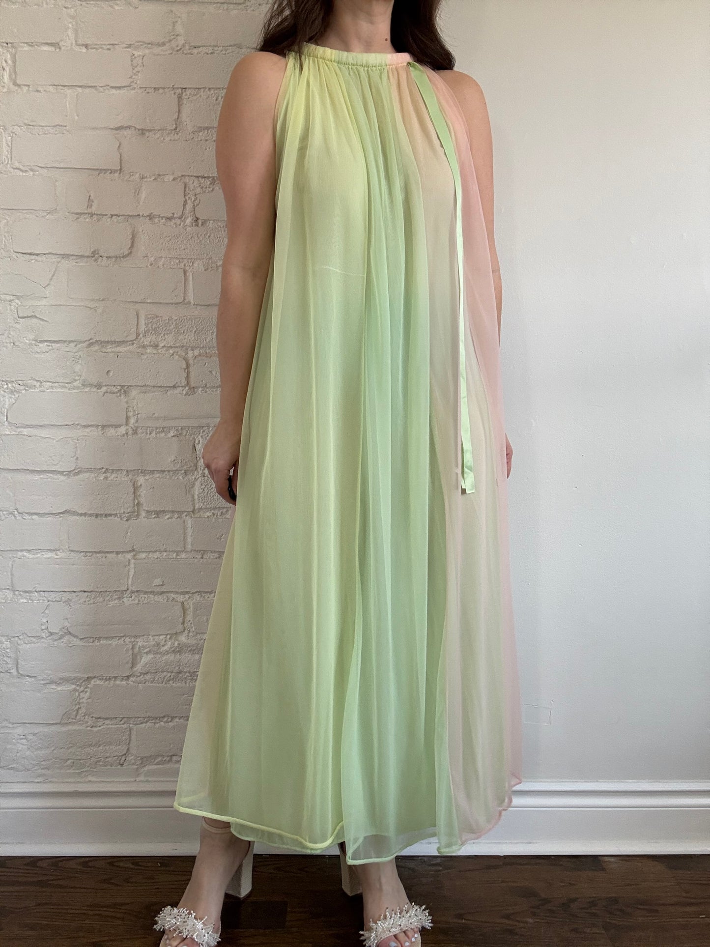 60s Pastel Nylon Chiffon Dress - Sz. M/L