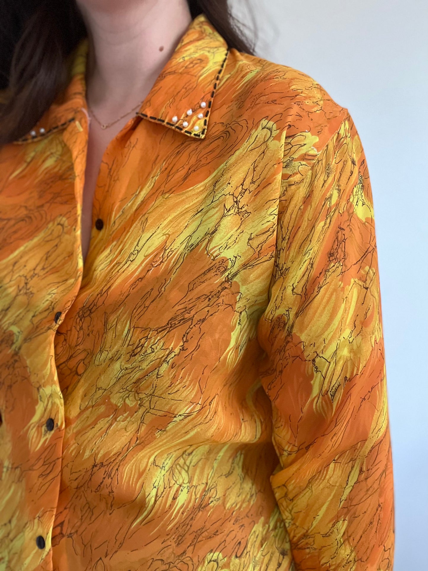 Abstract Orange Button-Up - M