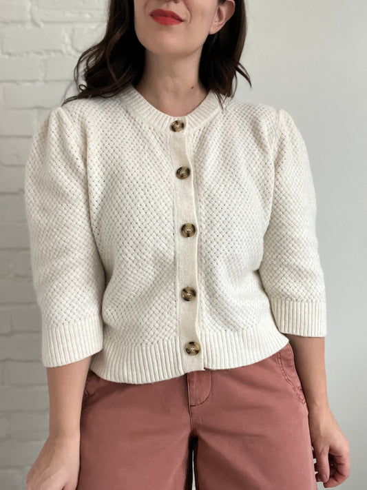 Pouf Sleeve Knit Cardigan - Size L