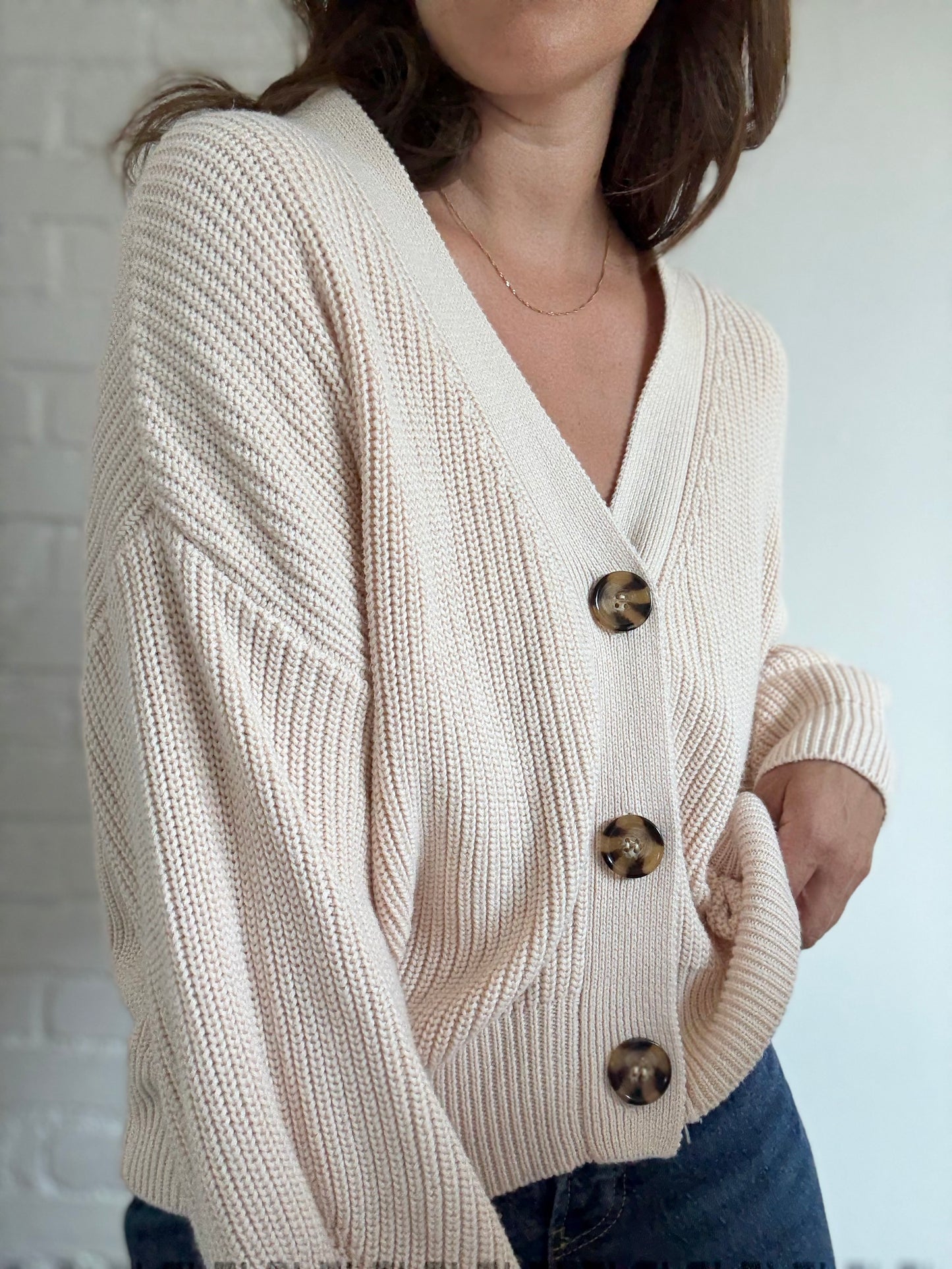 Relaxed Beige Knit Cardigan - Size M/L