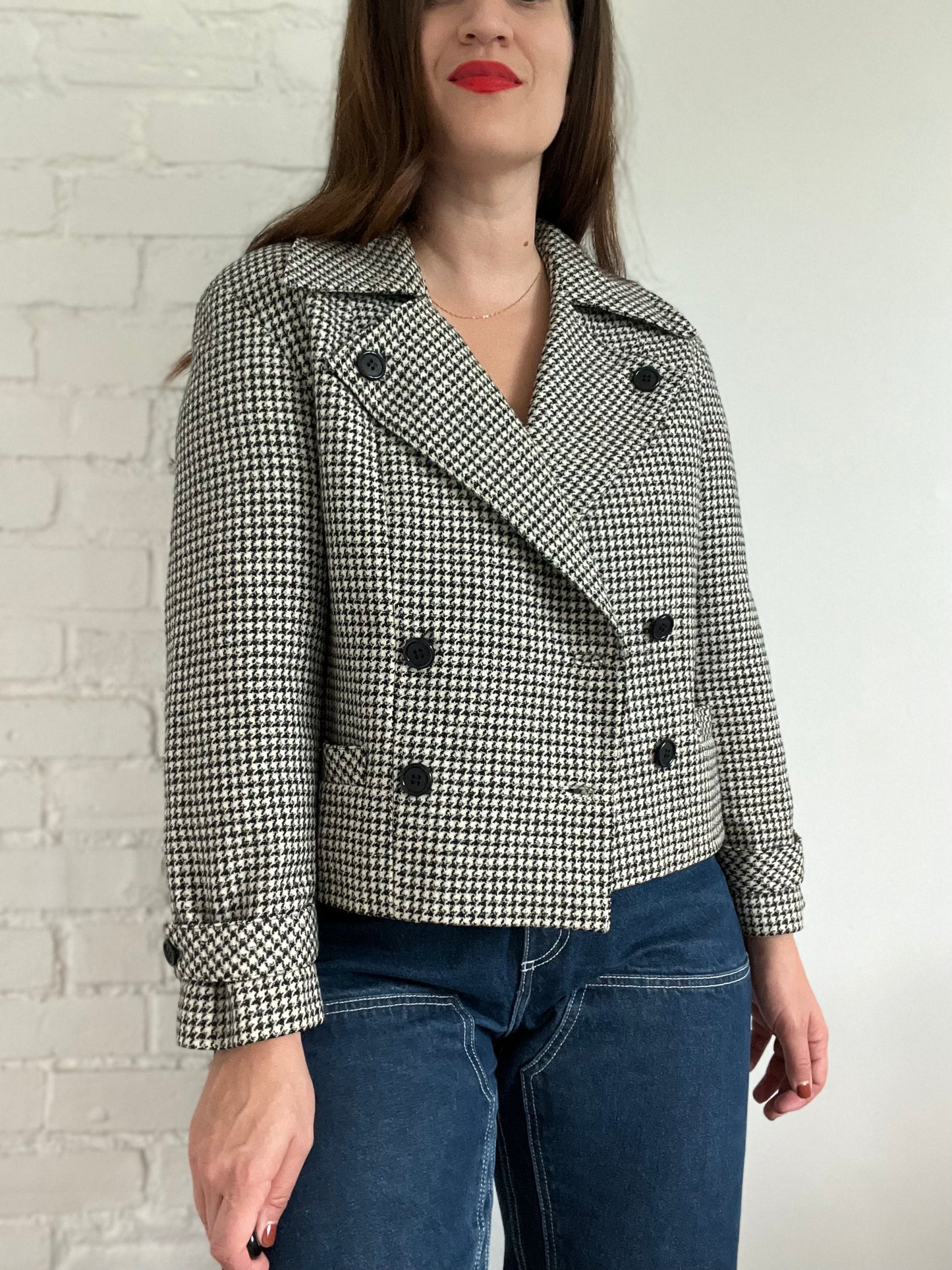 Double Breasted Houndstooth Jacket - L